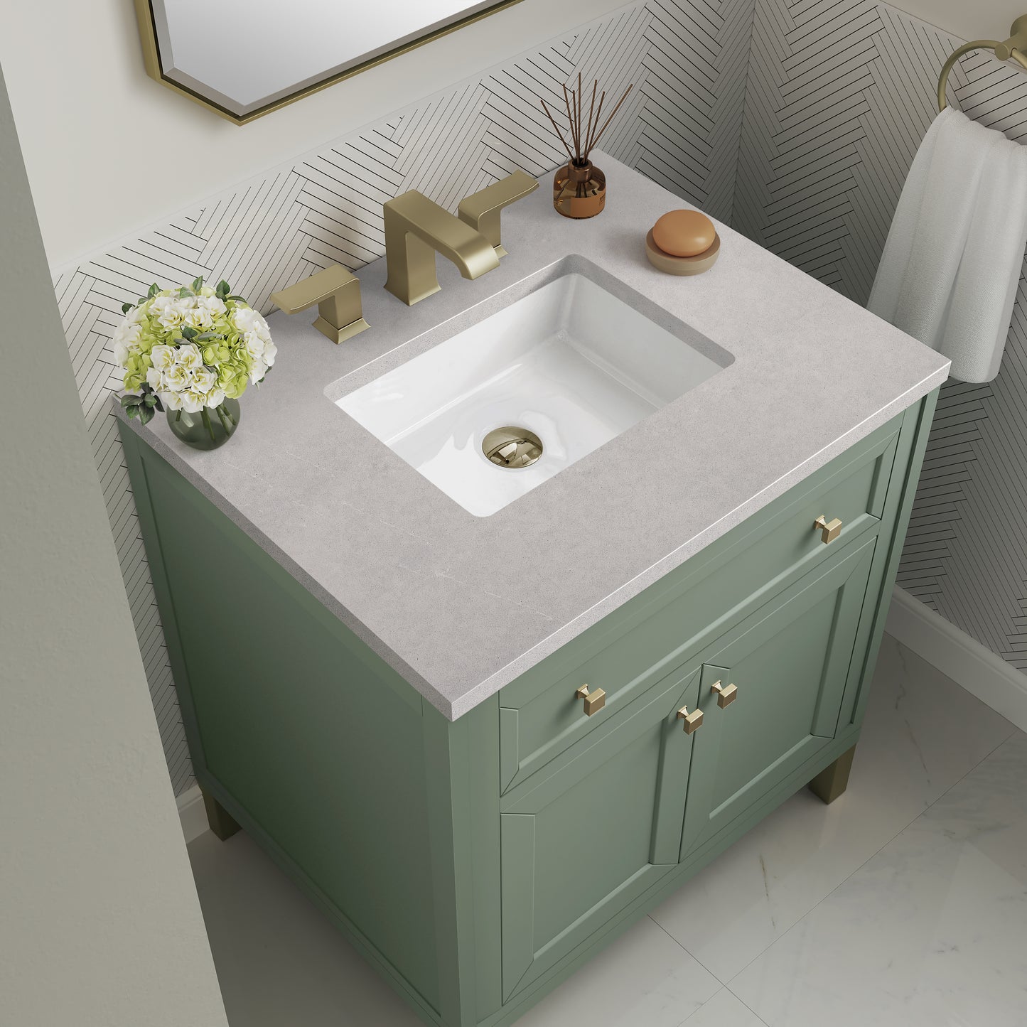 Chicago 30" Single Vanity, Smokey Celadon w/ 3 CM Eternal Serena Top