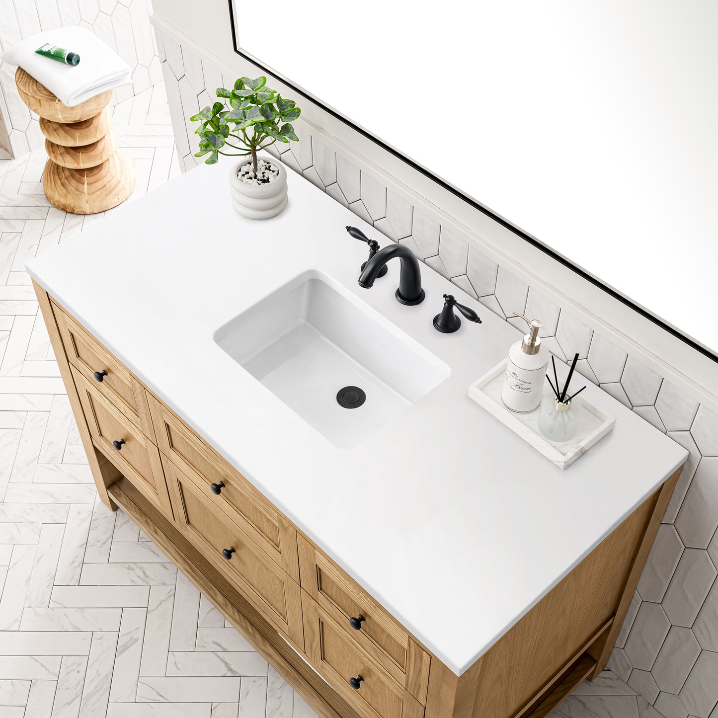 Breckenridge 48" Single Vanity, Light Natural Oak w/ 3 CM White Zeus Top