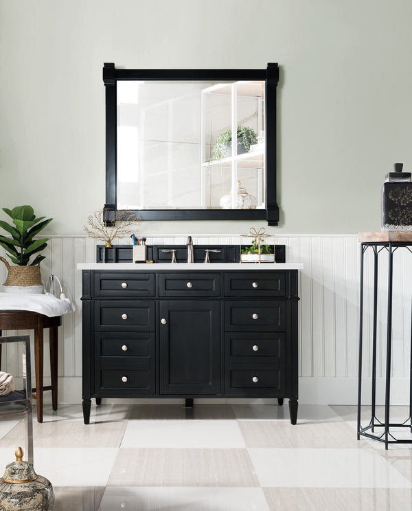 Brittany 48 Single Vanity, Black Onyx w/ 3 CM White Zeus Quartz Top