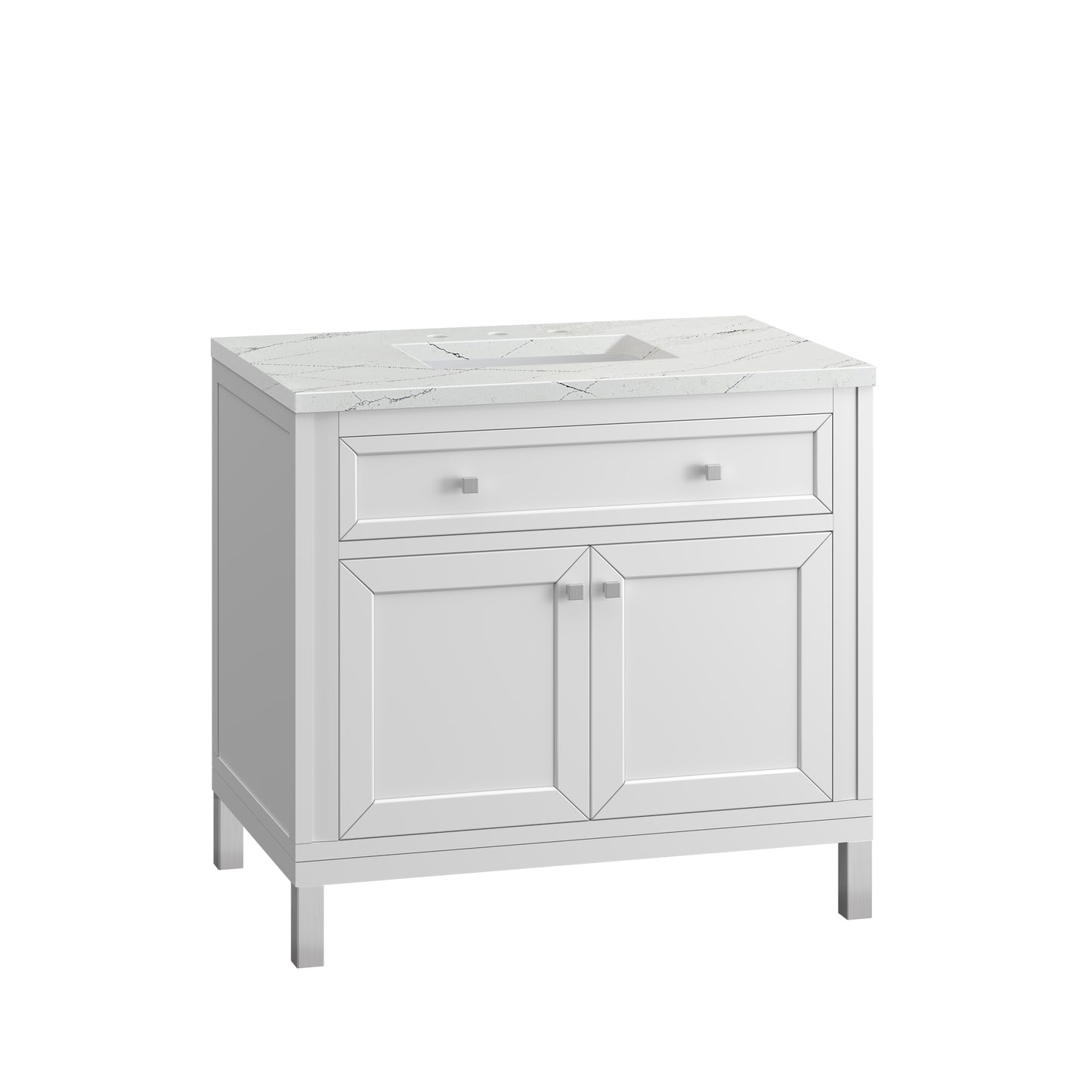 Chicago 36" Single Vanity, Glossy White w/ 3 CM Ethereal Noctis Top