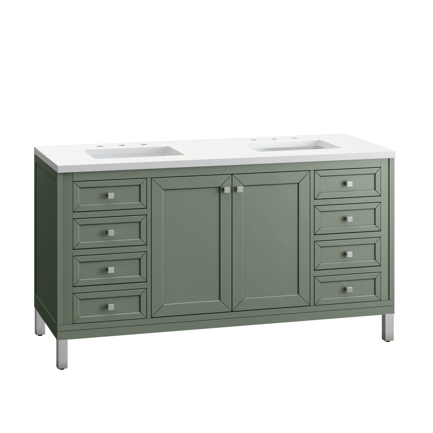 Chicago 60" Double Vanity, Smokey Celadon w/ 3 CM White Zeus Top