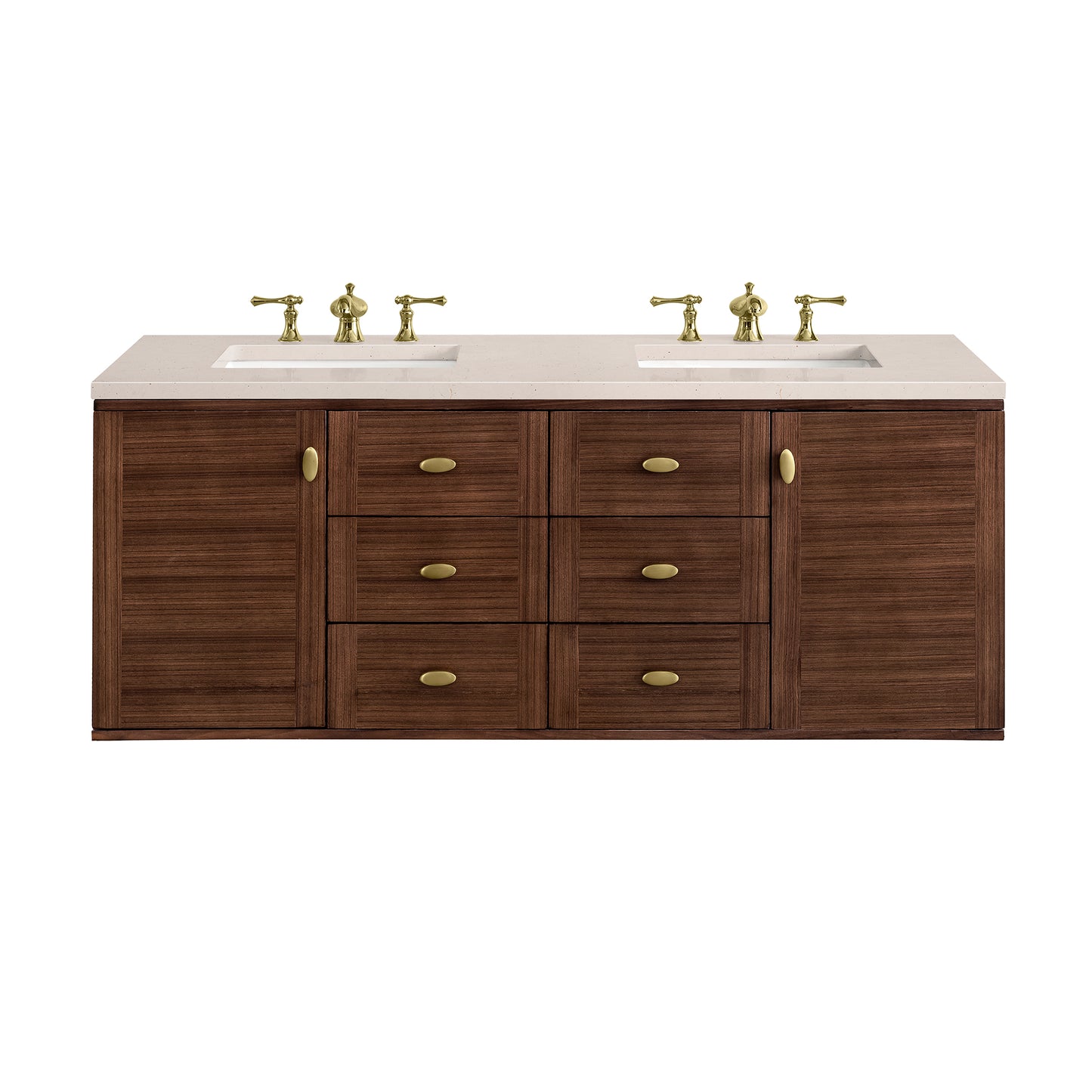 Amberly 60" Double Vanity, Mid-Century Walnut w/ 3 CM Eternal Marfil Top