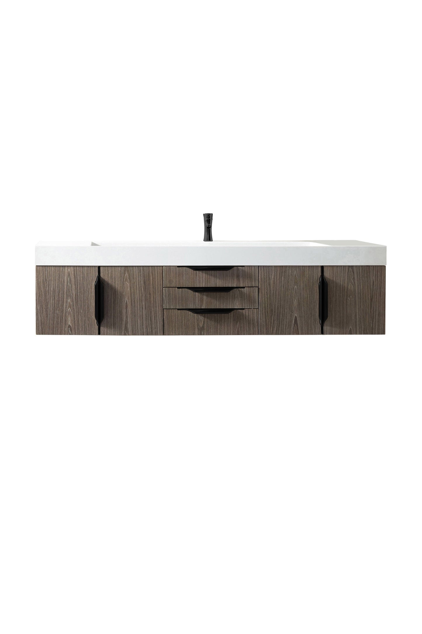 Mercer Island 72" Single Vanity, Ash Gray, Matte Black w/ Glossy White Composite Stone Top