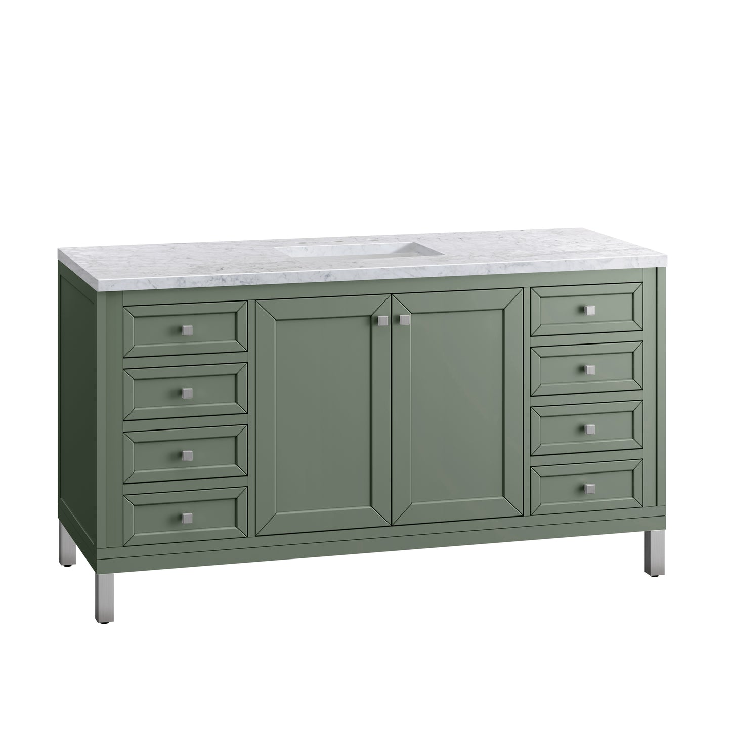 Chicago 60" Single Vanity, Smokey Celadon w/ 3 CM Carrara Marble Top