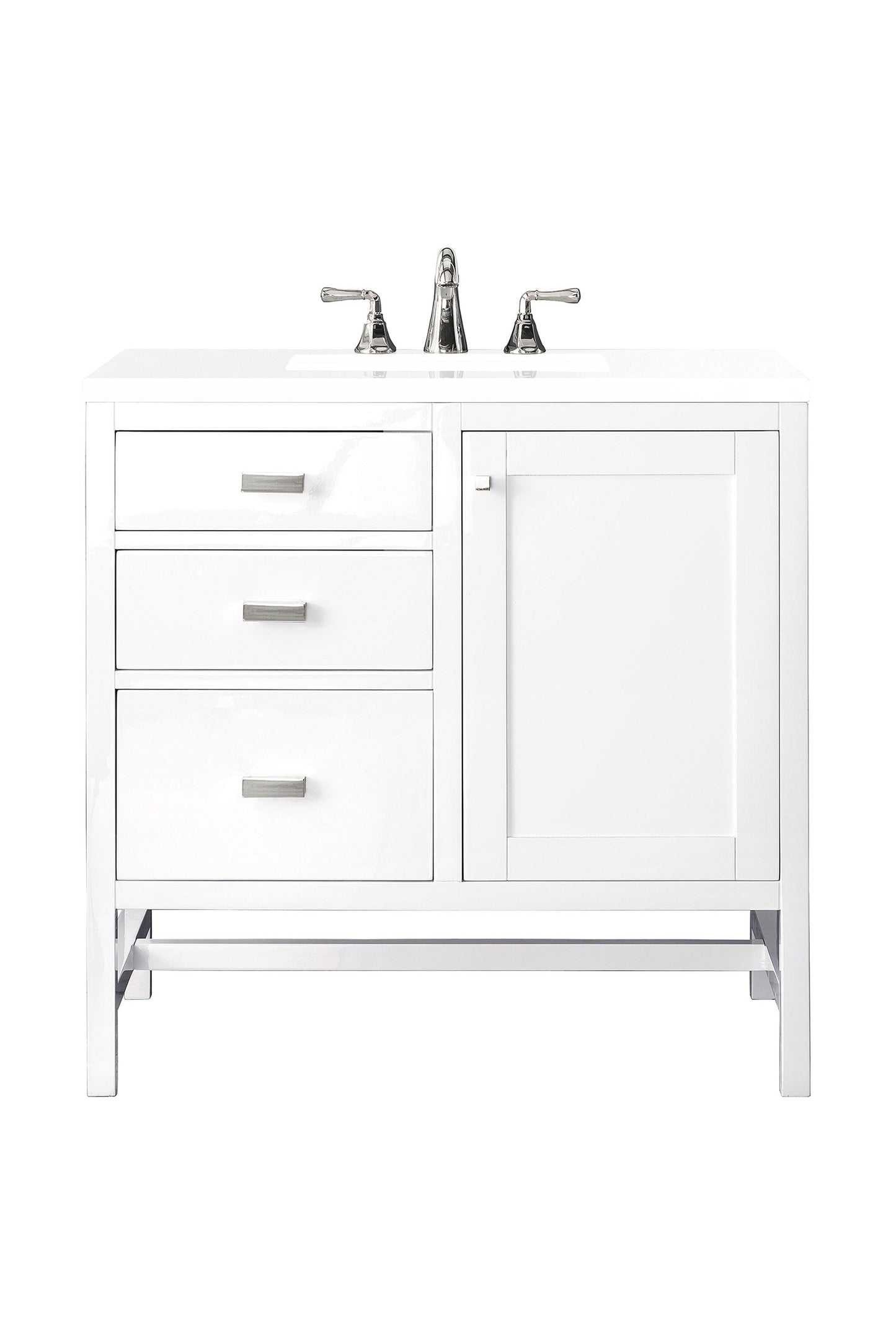 Addison 36" Single Vanity, Glossy White w/ 3 CM White Zeus Quartz Top