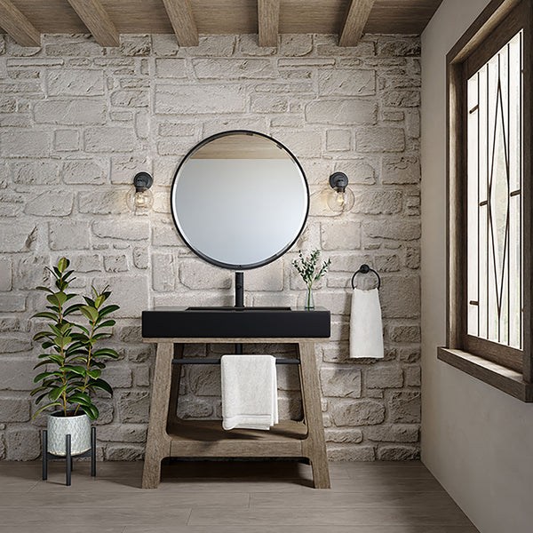 Auburn 36 Single Sink Console, Weathered Timber w/ Black Matte Mineral Composite Stone Top