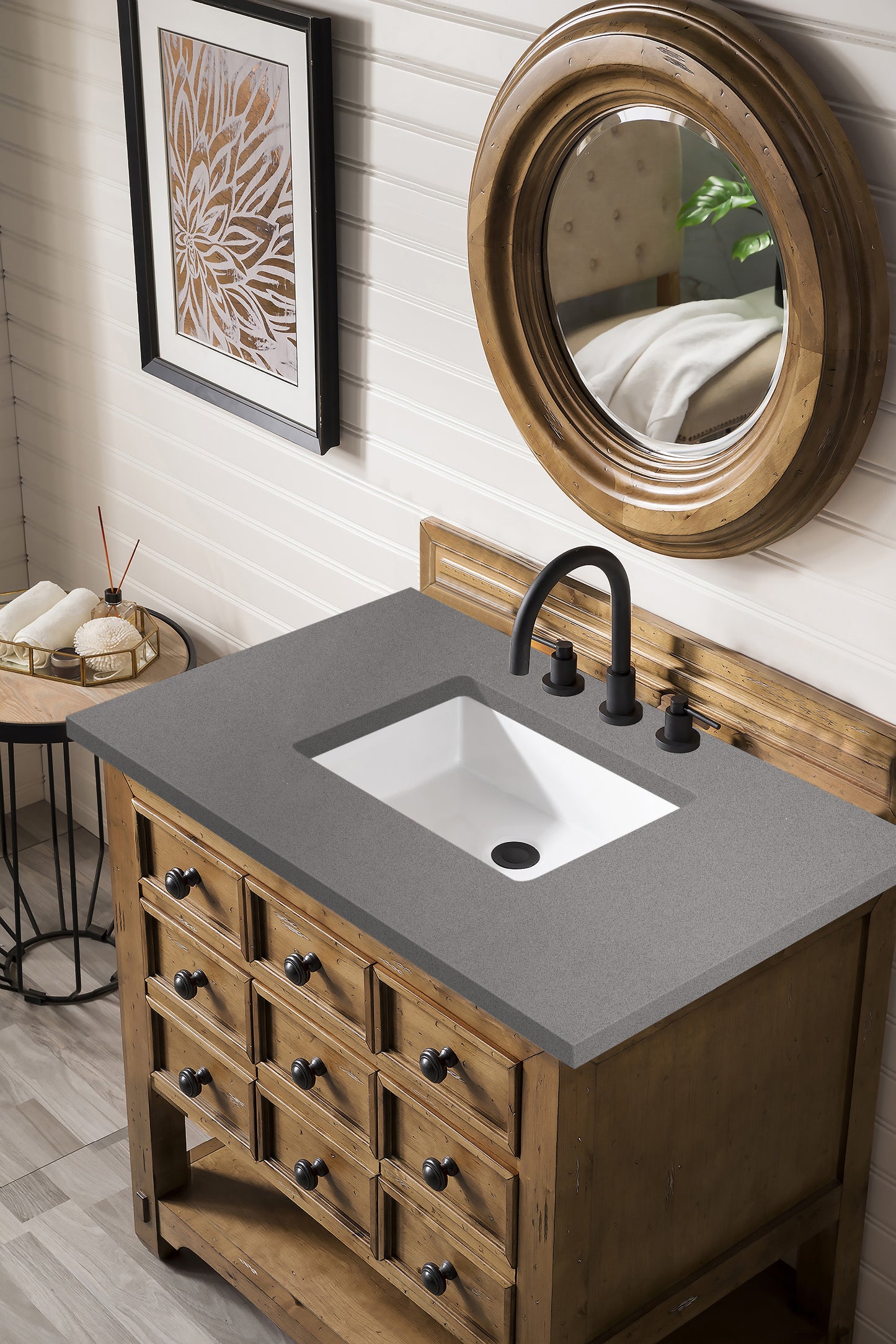 Malibu 36" Single Vanity, Honey Alder w/ 3 CM Grey Expo Quartz Top