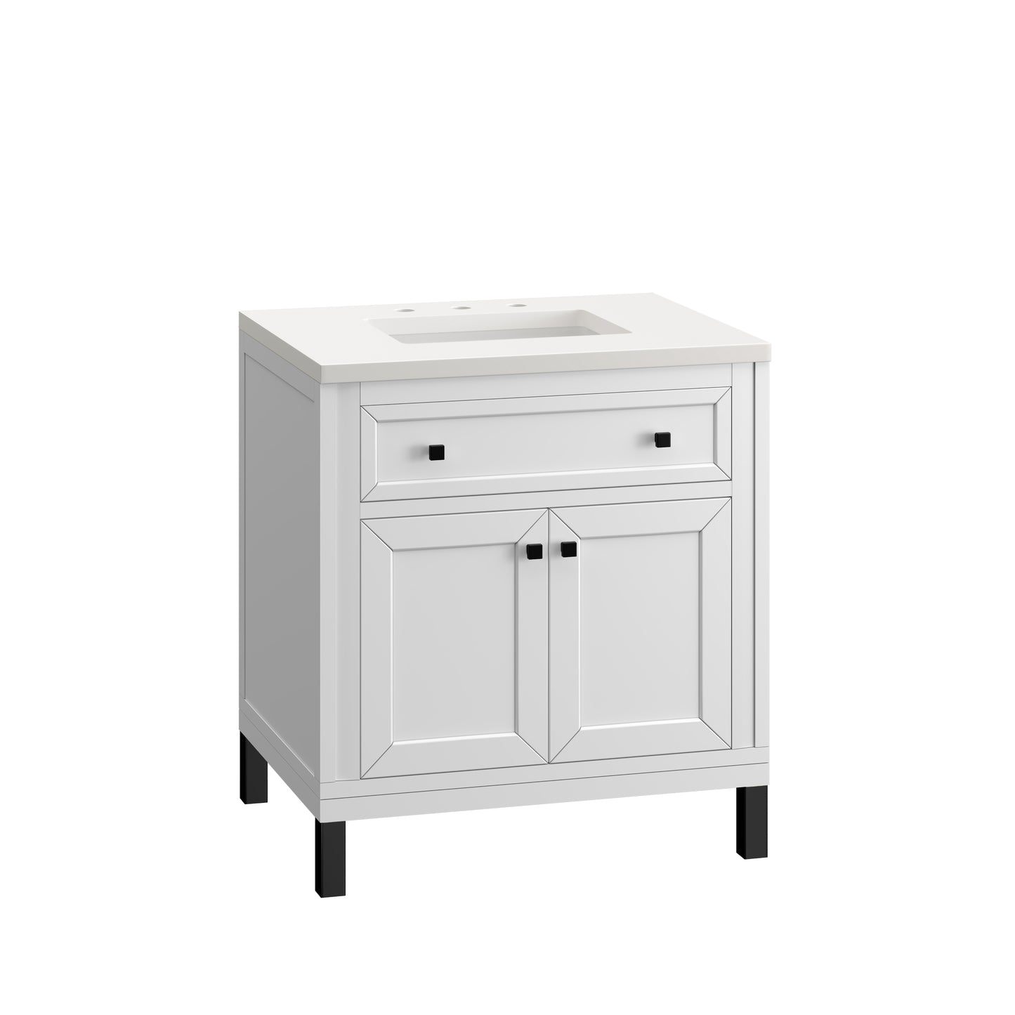 Chicago 30" Single Vanity, Glossy White w/ 3 CM White Zeus Top