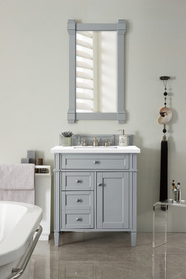 Brittany 30 Single Vanity, Urban Gray, w/ 3 CM White Zeus Quartz Top