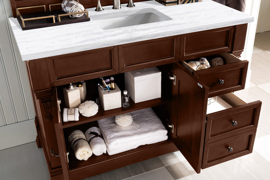 Brookfield 48" Single Vanity, Warm Cherry w/ 3 CM Arctic Fall Solid Surface Top