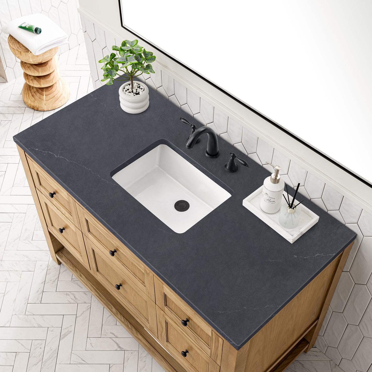 Breckenridge 48" Single Vanity, Light Natural Oak w/ 3 CM Charcoal Soapstone Top