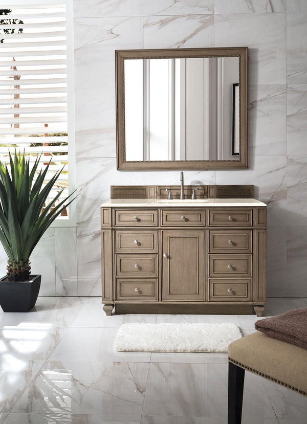 Bristol 48 Single Vanity, Whitewashed Walnut w/ 3 CM Eternal Marfil Quartz Top