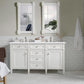 Brittany 60" Double Vanity, Bright White Vanity w/ 3 CM Arctic Fall Solid Surface Top