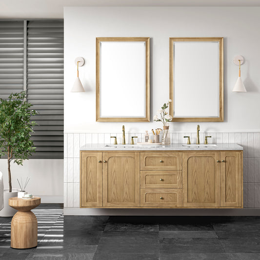 Laurent 72" Double Vanity, Light Natural Oak w/ 3 CM Arctic Fall Top