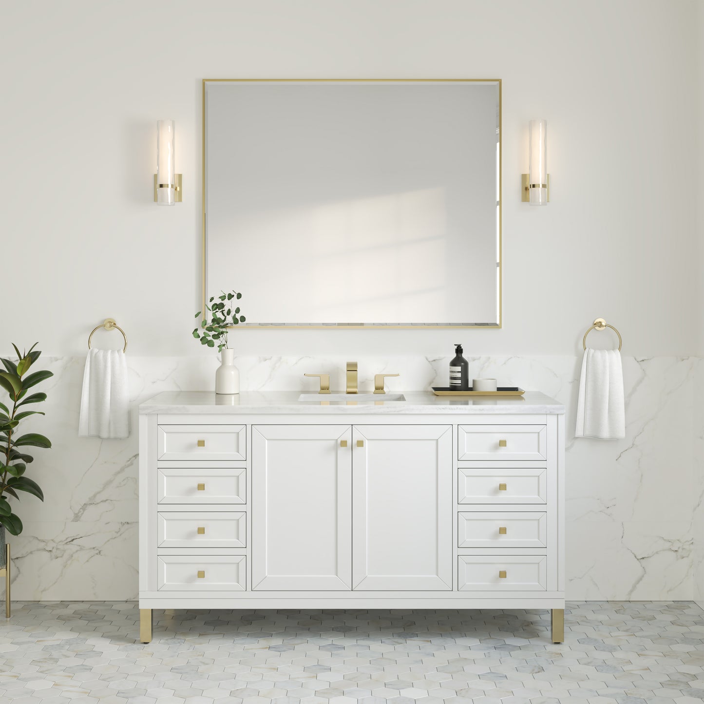 Chicago 60" Single Vanity, Glossy White w/ 3 CM Arctic Fall Top