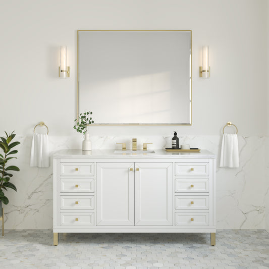 Chicago 60" Single Vanity, Glossy White w/ 3 CM Arctic Fall Top