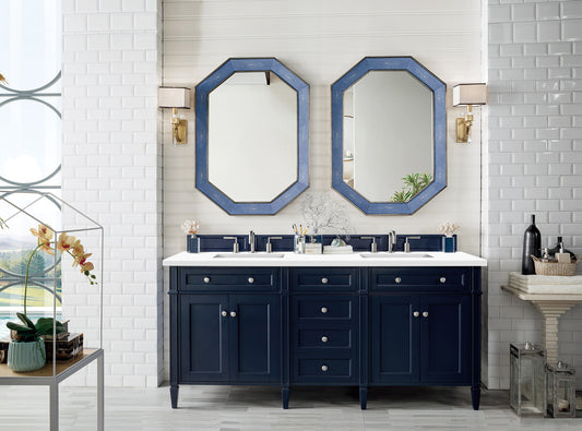 Brittany 72" Double Vanity, Victory Blue w/ 3 CM White Zeus Quartz Top