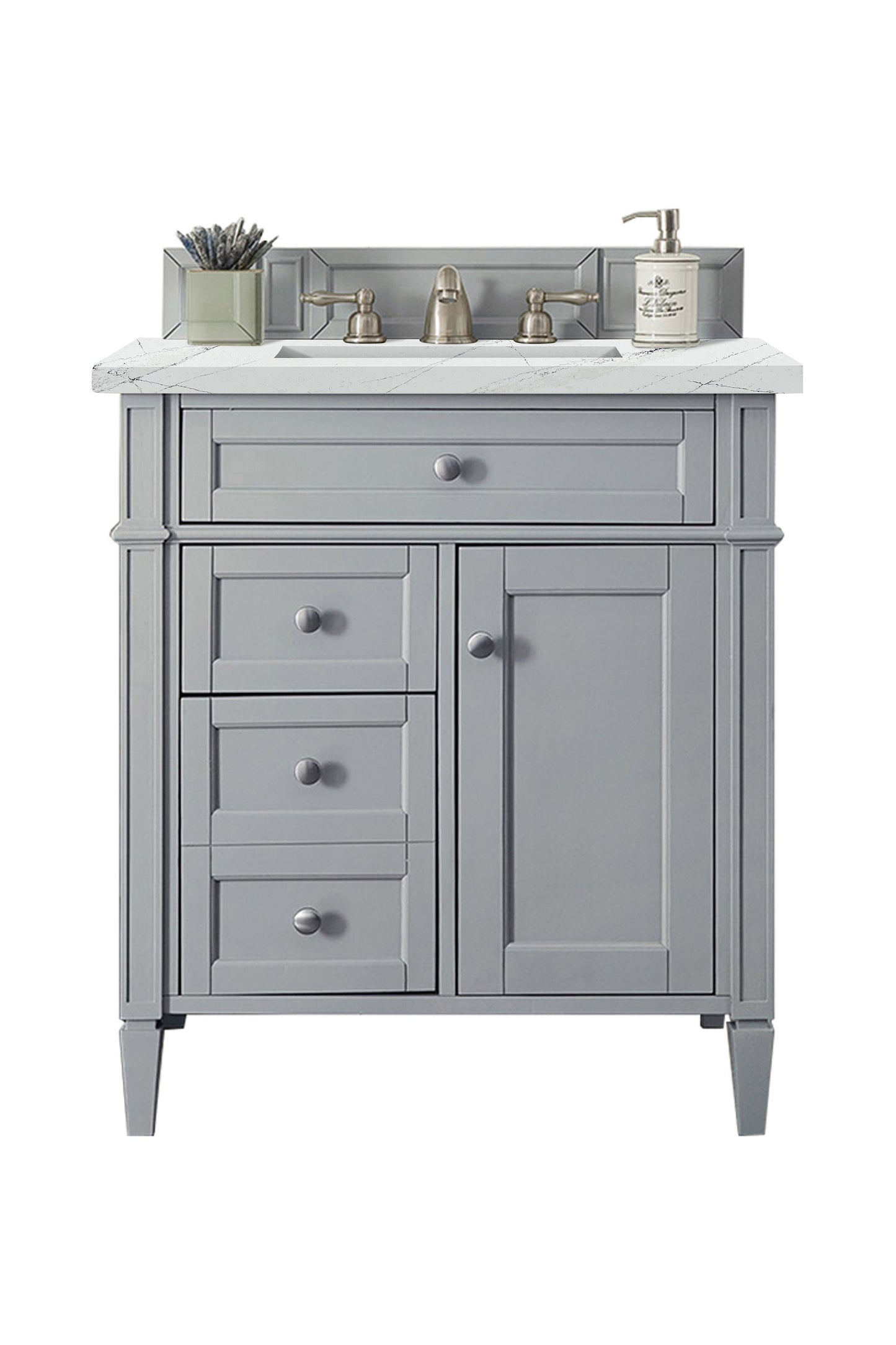 Brittany 30" Single Vanity, Urban Gray, w/ 3 CM Ethereal Noctis Quartz Top