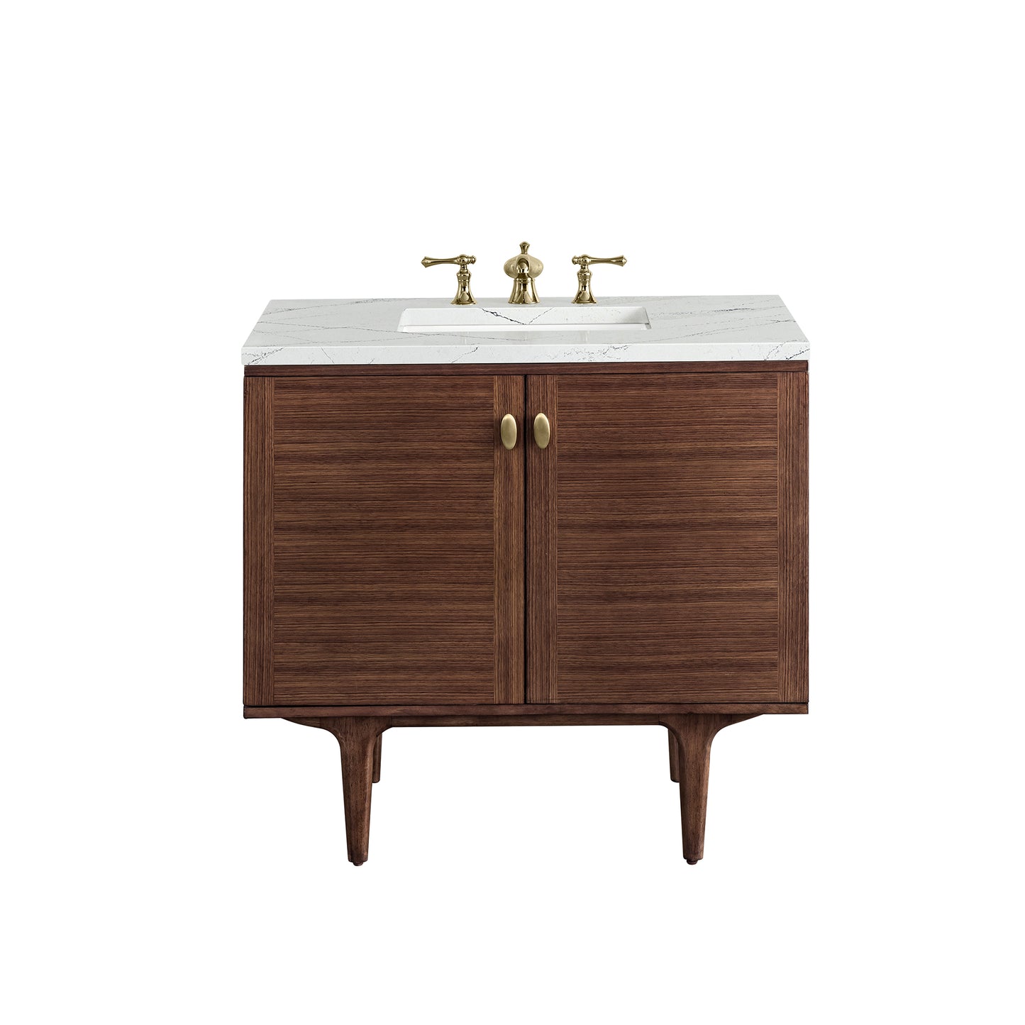 Amberly 36" Single Vanity, Mid-Century Walnut w/ 3 CM Ethereal Noctis Top