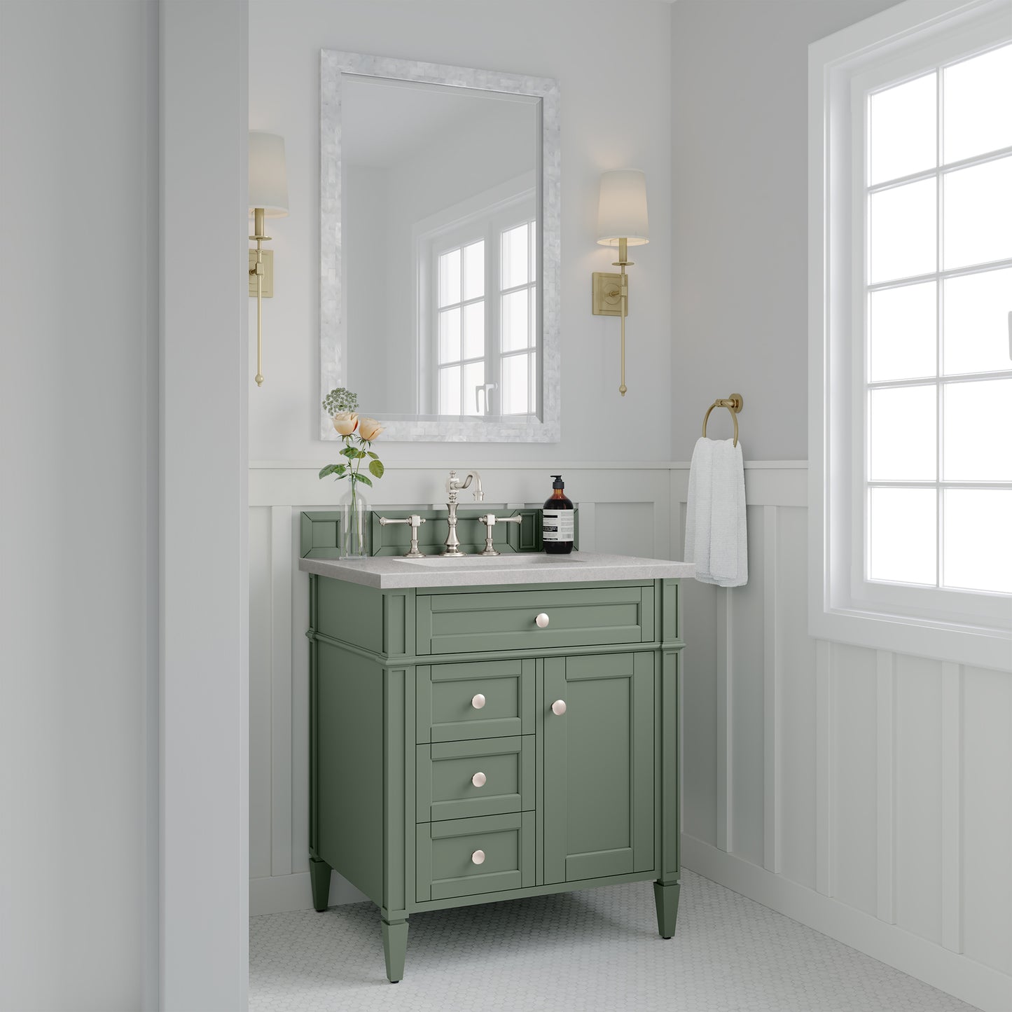 Brittany 30" Single Vanity, Smokey Celadon w/ 3 CM Eternal Serena Top