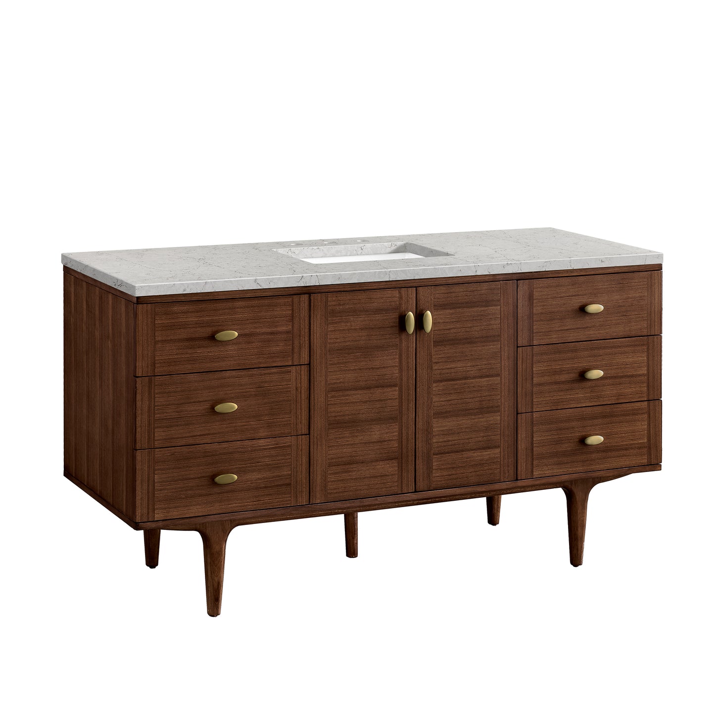 Amberly 60" Single Vanity, Mid-Century Walnut w/ 3 CM Eternal Jasmine Pearl Top