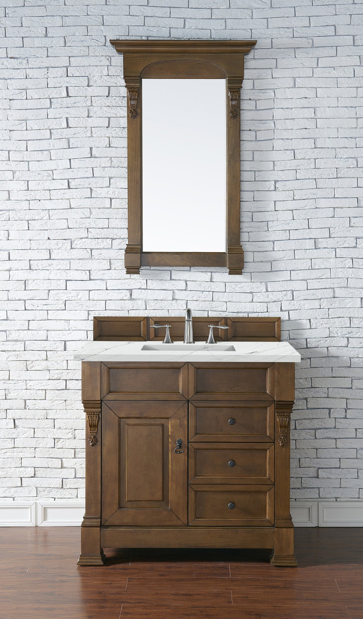 Brookfield 36" Single Vanity, Country Oak w/ 3 CM Ethereal Noctis Quartz Top