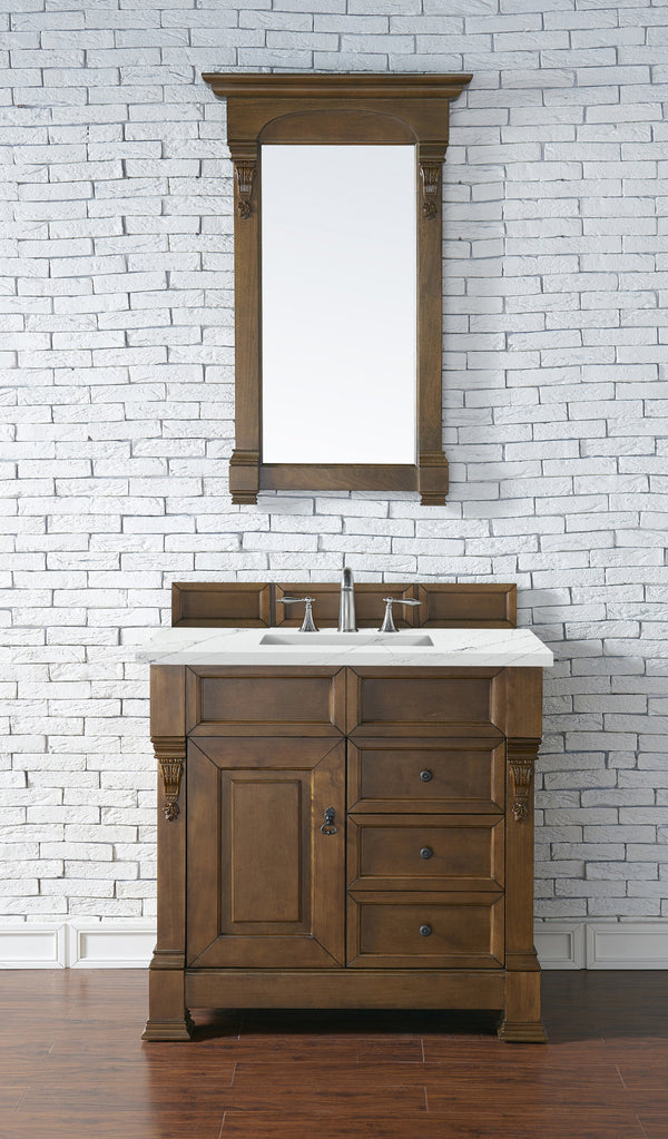 Brookfield 36 Single Vanity, Country Oak w/ 3 CM Ethereal Noctis Quartz Top