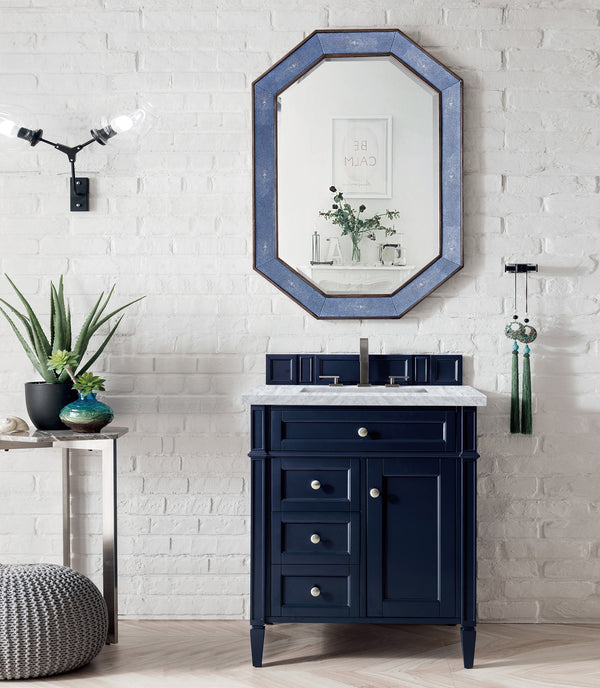 Brittany 30 Single Vanity, Victory Blue w/ 3 CM Carrara Marble Top