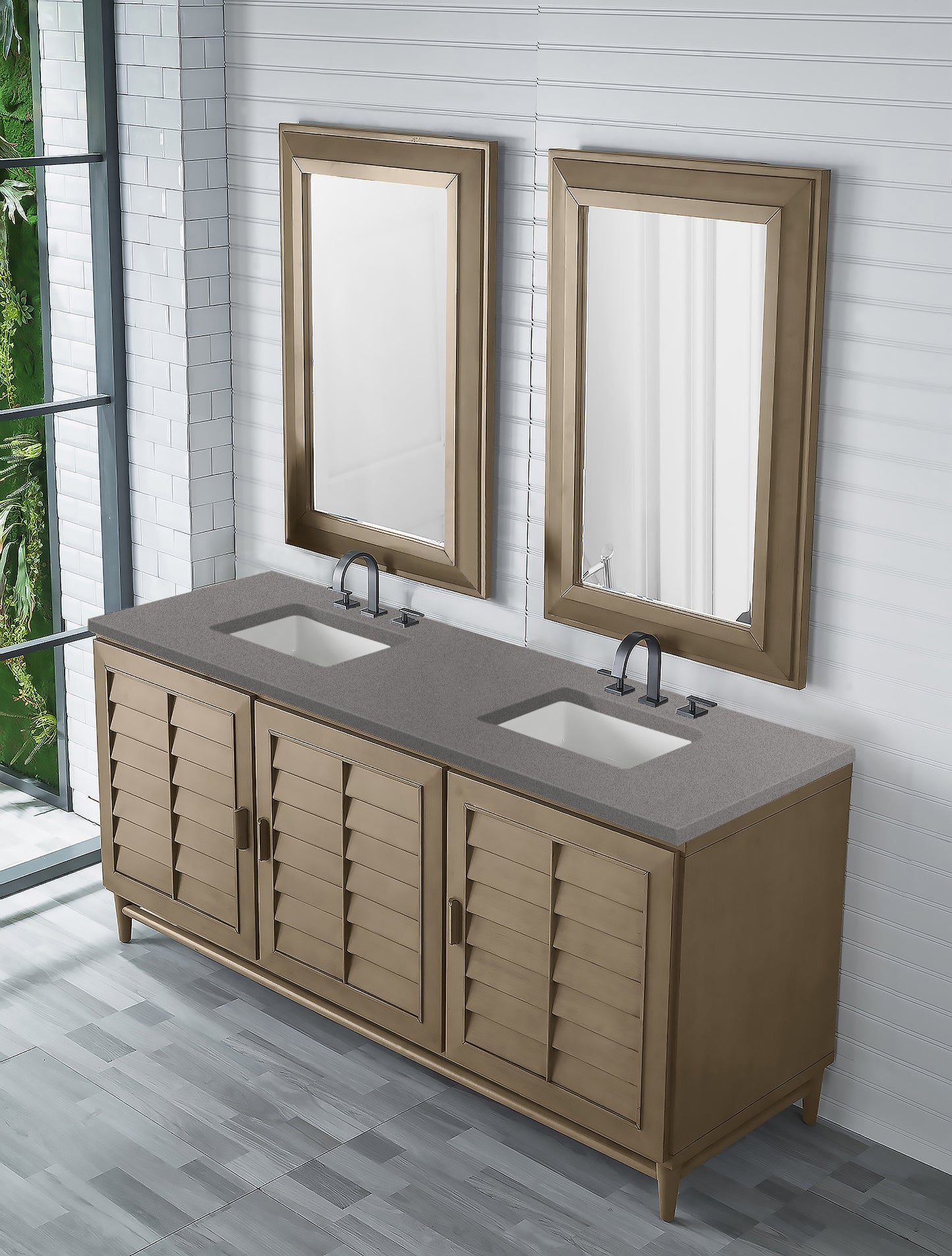 Portland 72" Double Vanity Whitewashed Walnut w/ 3 CM Grey Expo Quartz Top