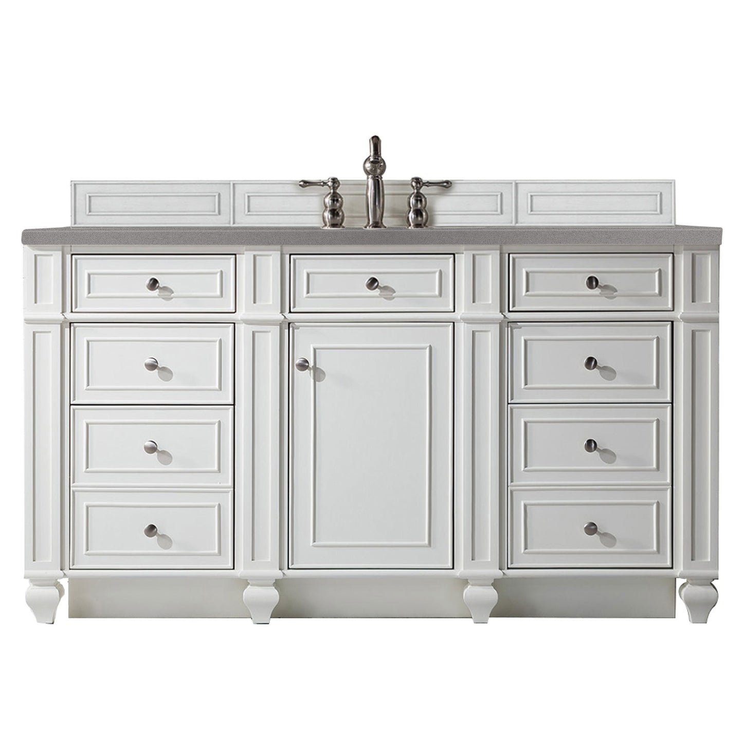 Bristol 60" Single Vanity, Bright White w/ 3 CM Grey Expo Quartz Top