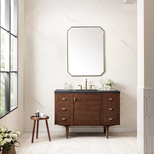 Amberly 48" Single Vanity, Mid-Century Walnut w/ 3 CM Charcoal Soapstone Top