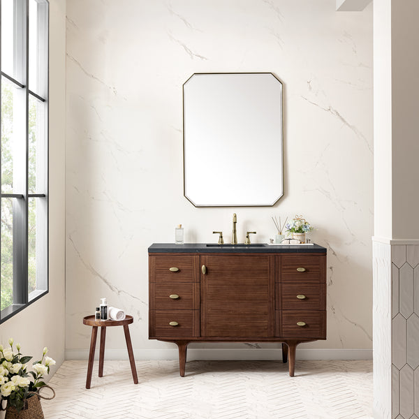 Amberly 48 Single Vanity, Mid-Century Walnut w/ 3 CM Charcoal Soapstone Top