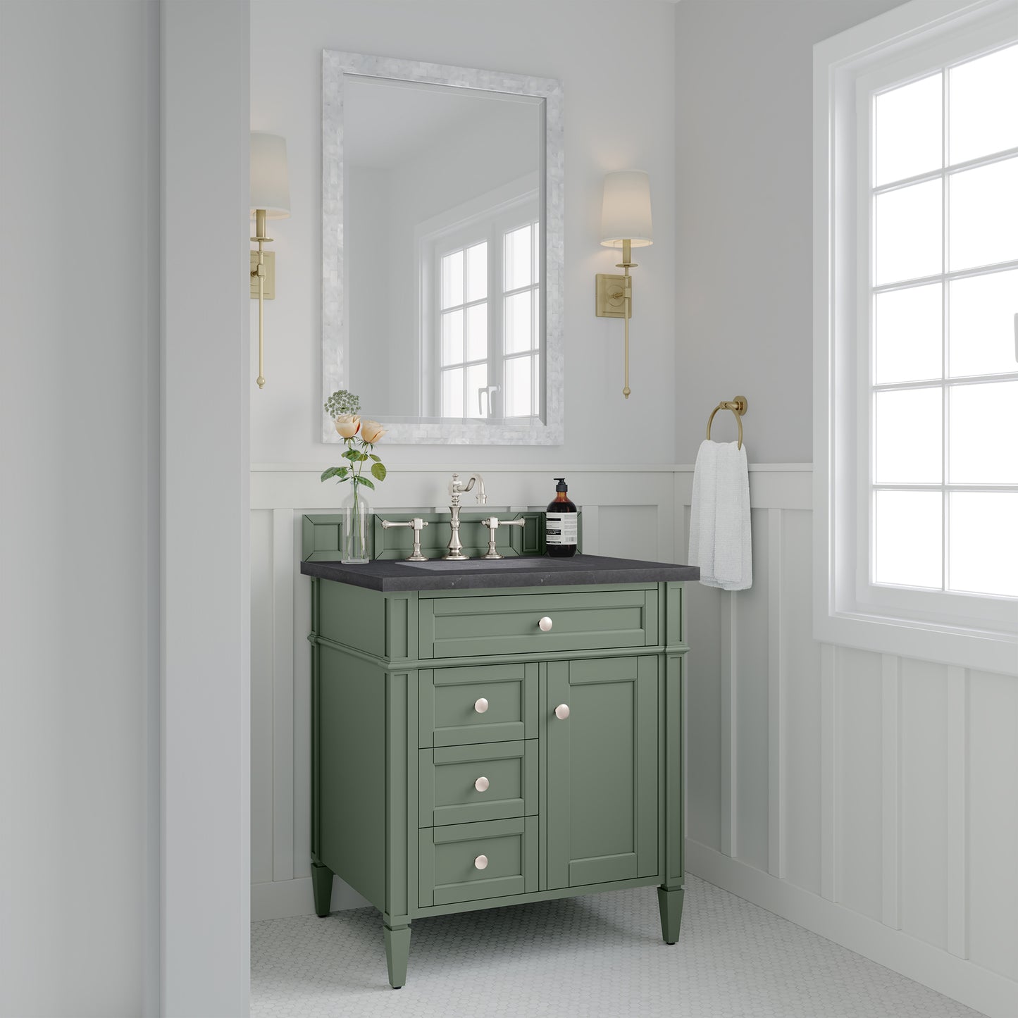 Brittany 30" Single Vanity, Smokey Celadon w/ 3 CM Charcoal Soapstone Top