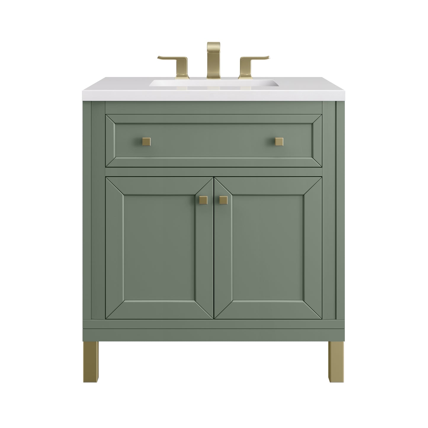 Chicago 30" Single Vanity, Smokey Celadon w/ 3 CM White Zeus Top