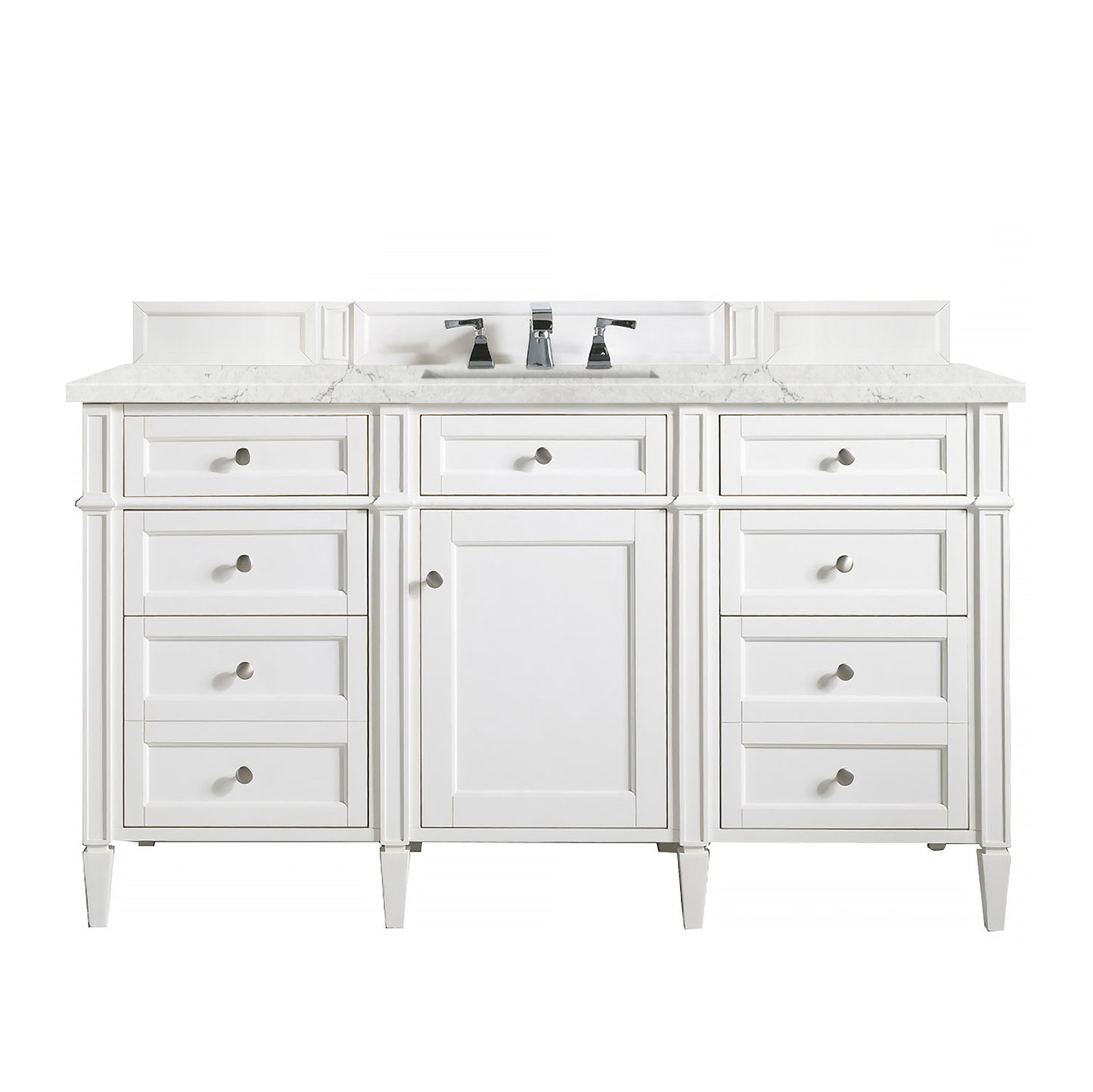 Brittany 60" Single Vanity, Bright White w/ 3 CM Eternal Jasmine Pearl Quartz Top