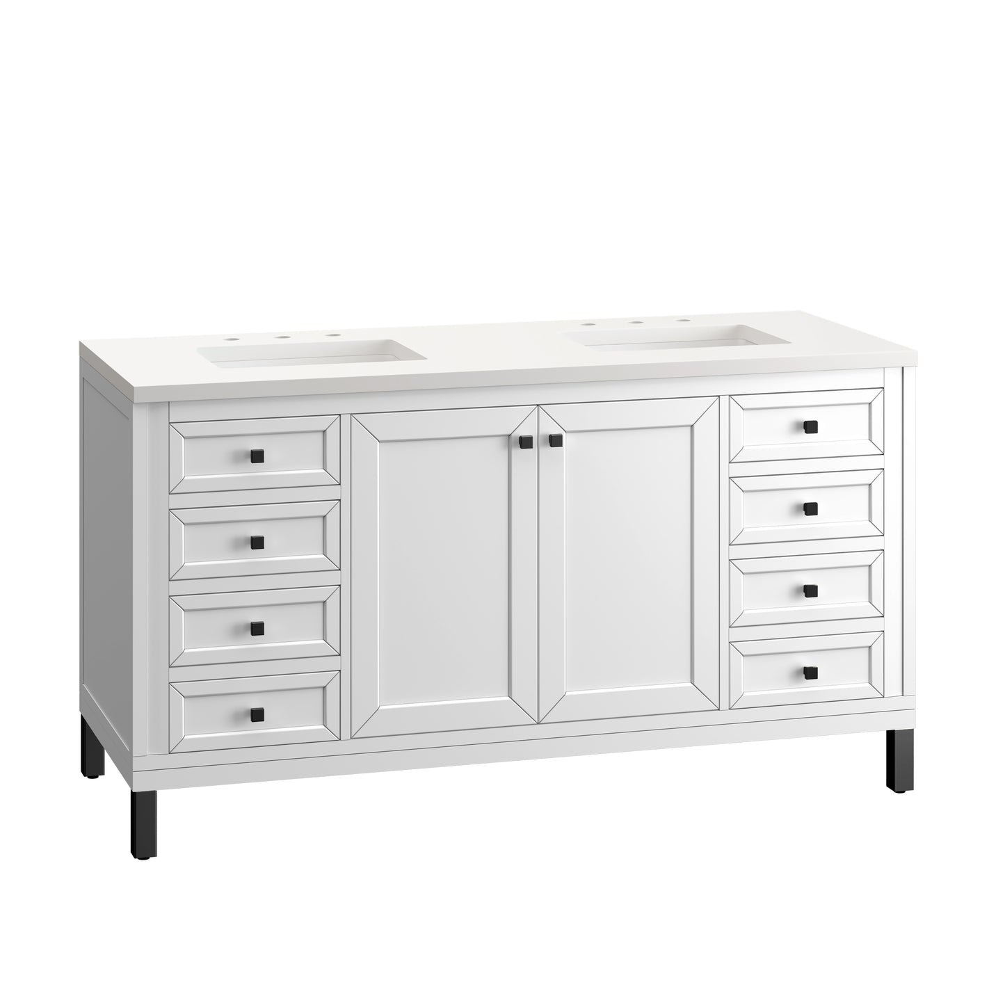 Chicago 60" Double Vanity, Glossy White w/ 3 CM White Zeus Top