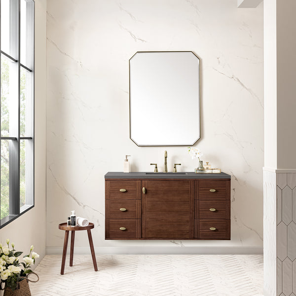 Amberly 48 Single Vanity, Mid-Century Walnut w/ 3 CM Grey Expo Top