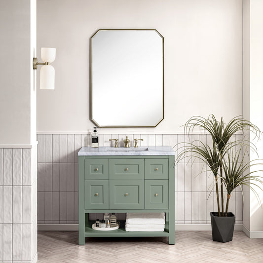 Breckenridge 36" Single Vanity, Smokey Celadon w/ 3 CM Carrara Marble Top