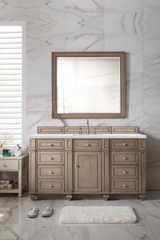 Bristol 60" Single Vanity, Whitewashed Walnut w/ 3 CM Ethereal Noctis Quartz Top