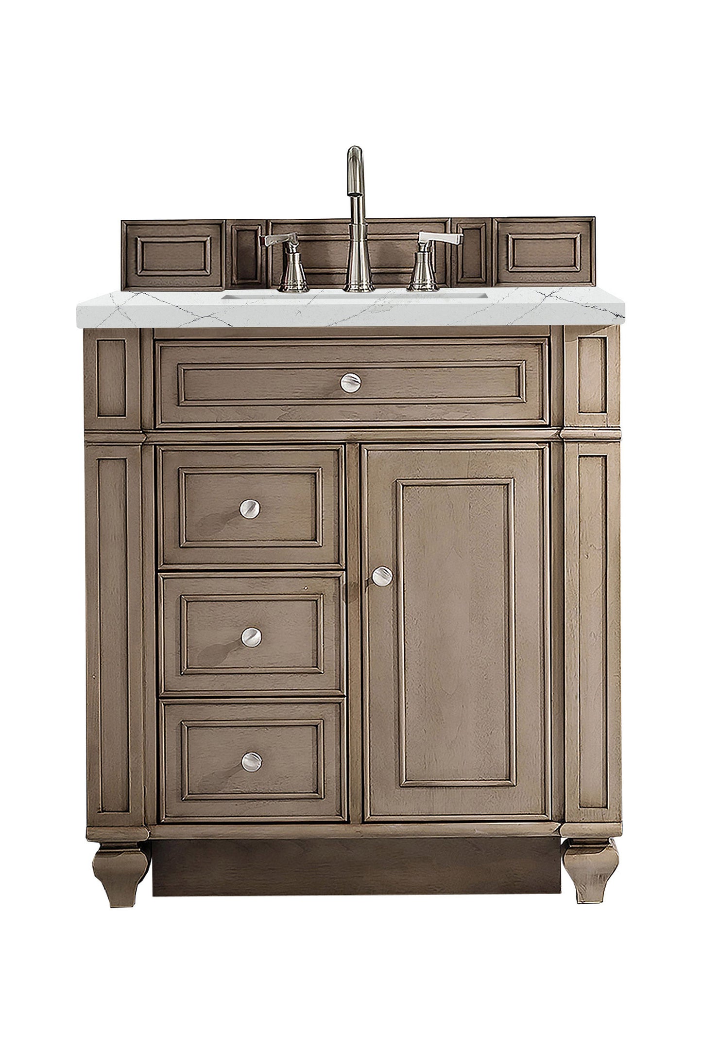 Bristol 30" Single Vanity, Whitewashed Walnut w/ 3 CM Ethereal Noctis Quartz Top