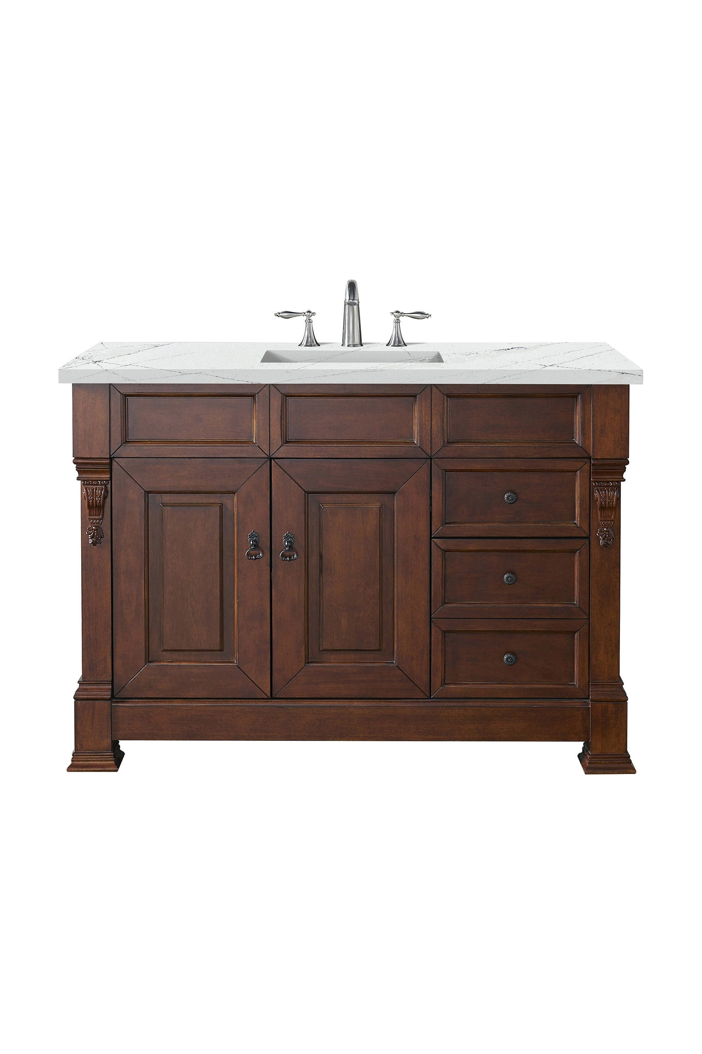 Brookfield 48" Single Vanity, Warm Cherry w/ 3 CM Ethereal Noctis Quartz Top