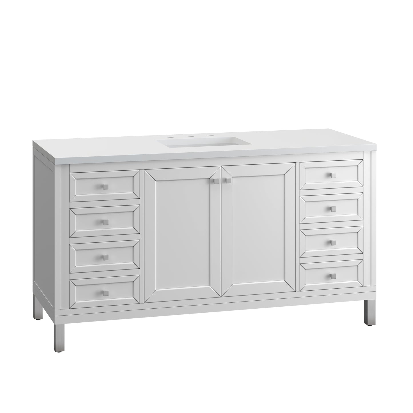 Chicago 60" Single Vanity, Glossy White w/ 3 CM White Zeus Top