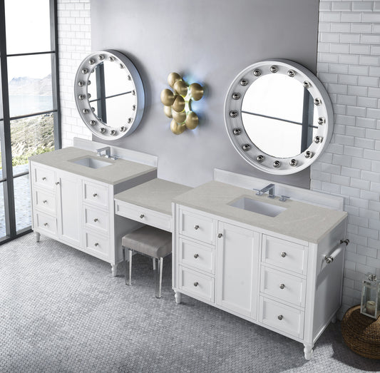 Copper Cove Encore 122" Double Vanity Set, Bright White w/ 3 CM Eternal Serena Quartz Top