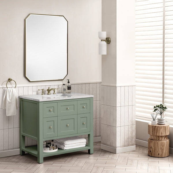 Breckenridge 36 Single Vanity, Smokey Celadon w/ 3 CM Eternal Jasmine Pearl Top