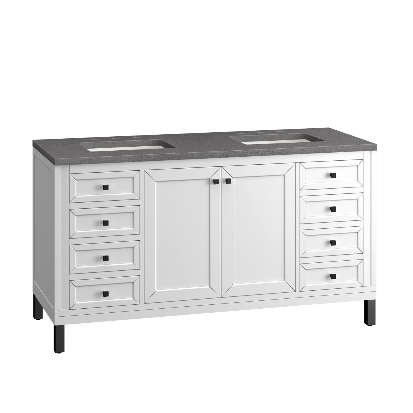 Chicago 60" Double Vanity, Glossy White w/ 3 CM Grey Expo Top