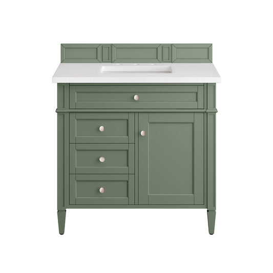 Brittany 36" Single Vanity, Smokey Celadon w/ 3 CM White Zeus Top