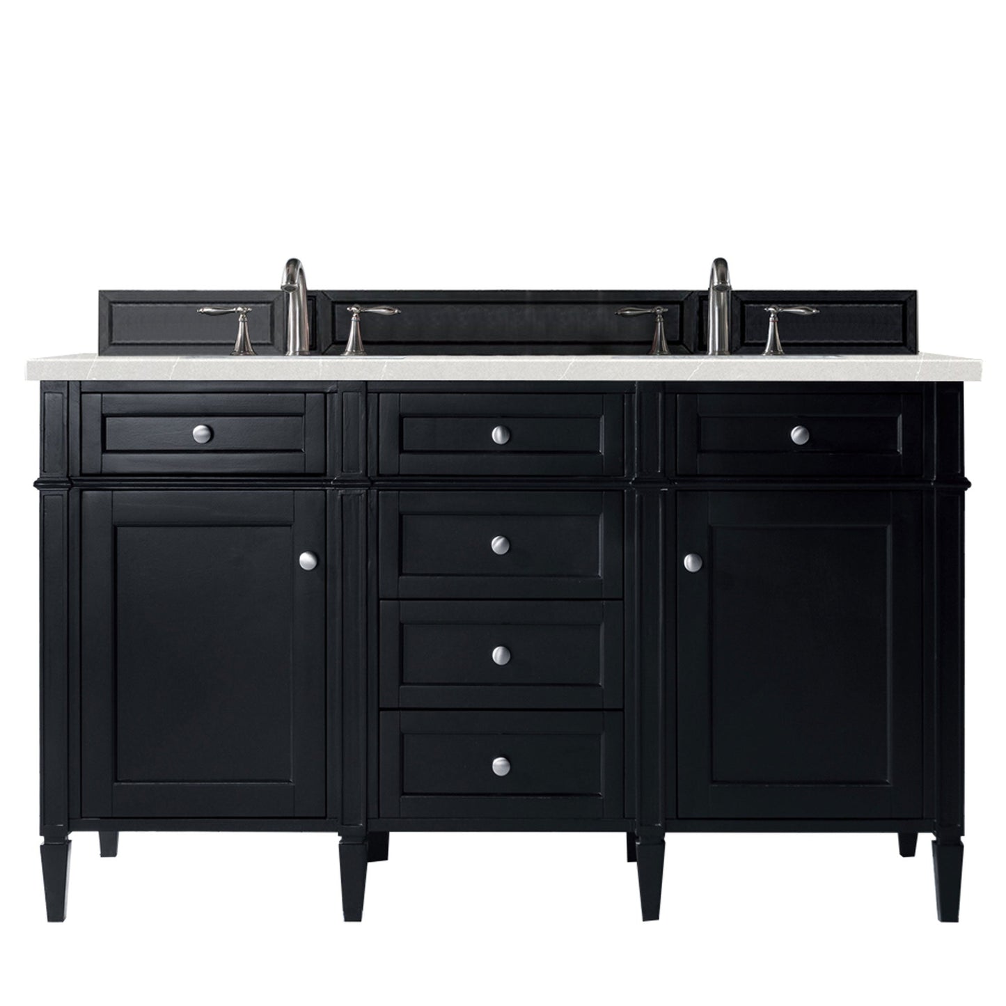 Brittany 60" Double Vanity, Black Onyx w/ 3 CM Eternal Serena Quartz Top