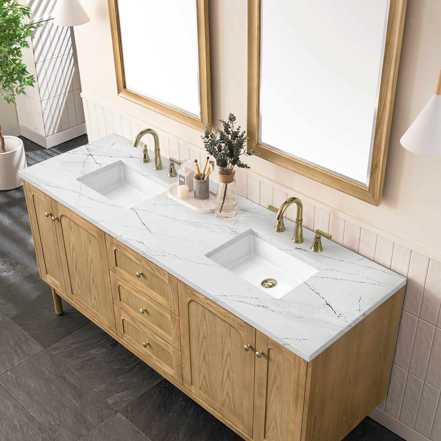 Laurent 72" Double Vanity, Light Natural Oak w/ 3 CM Ethereal Noctis Top