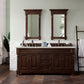 Brookfield 72" Double Vanity, Burnished Mahogany w/ 3 CM Arctic Fall Solid Surface Top