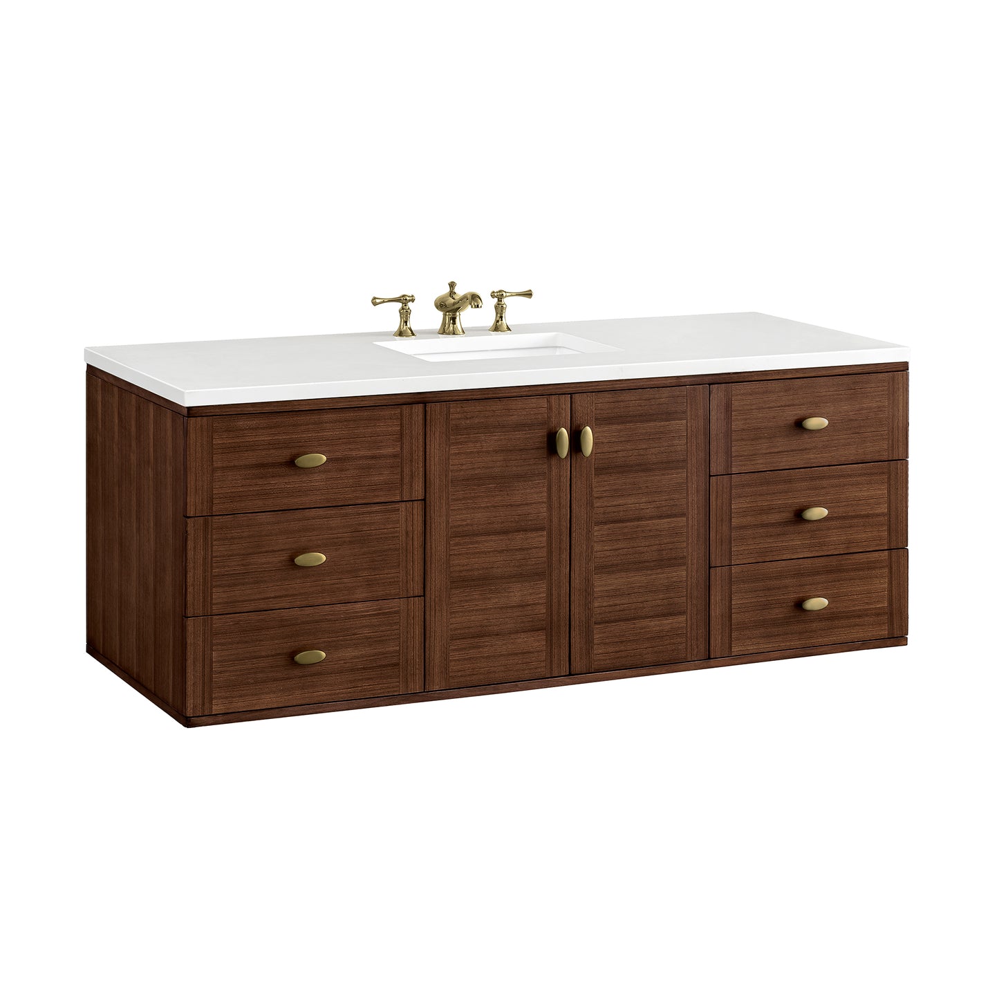 Amberly 60" Single Vanity, Mid-Century Walnut w/ 3 CM White Zeus Top